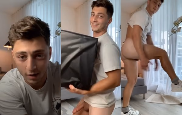 onlytwinks thumbnail for Makaarons does an unboxing with his cock out