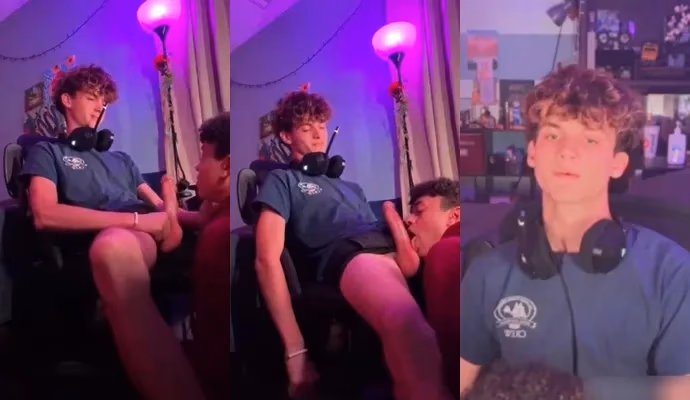 onlytwinks thumbnail for Twink takes a break from gaming to get his massive cock sucked